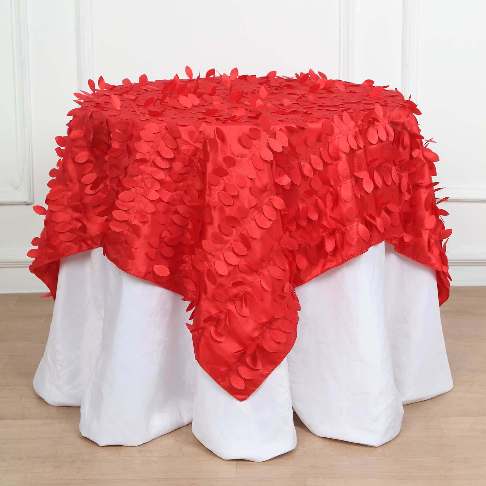 Taffeta 54"x54" Table Overlay Square Tablecloth Red 3D Leaf Petal Table Cover