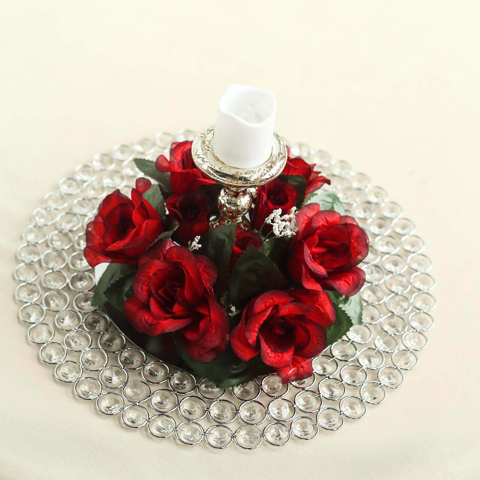 4 Pack 3" Black Red Artificial Silk Rose Flower Candle Ring Wreaths