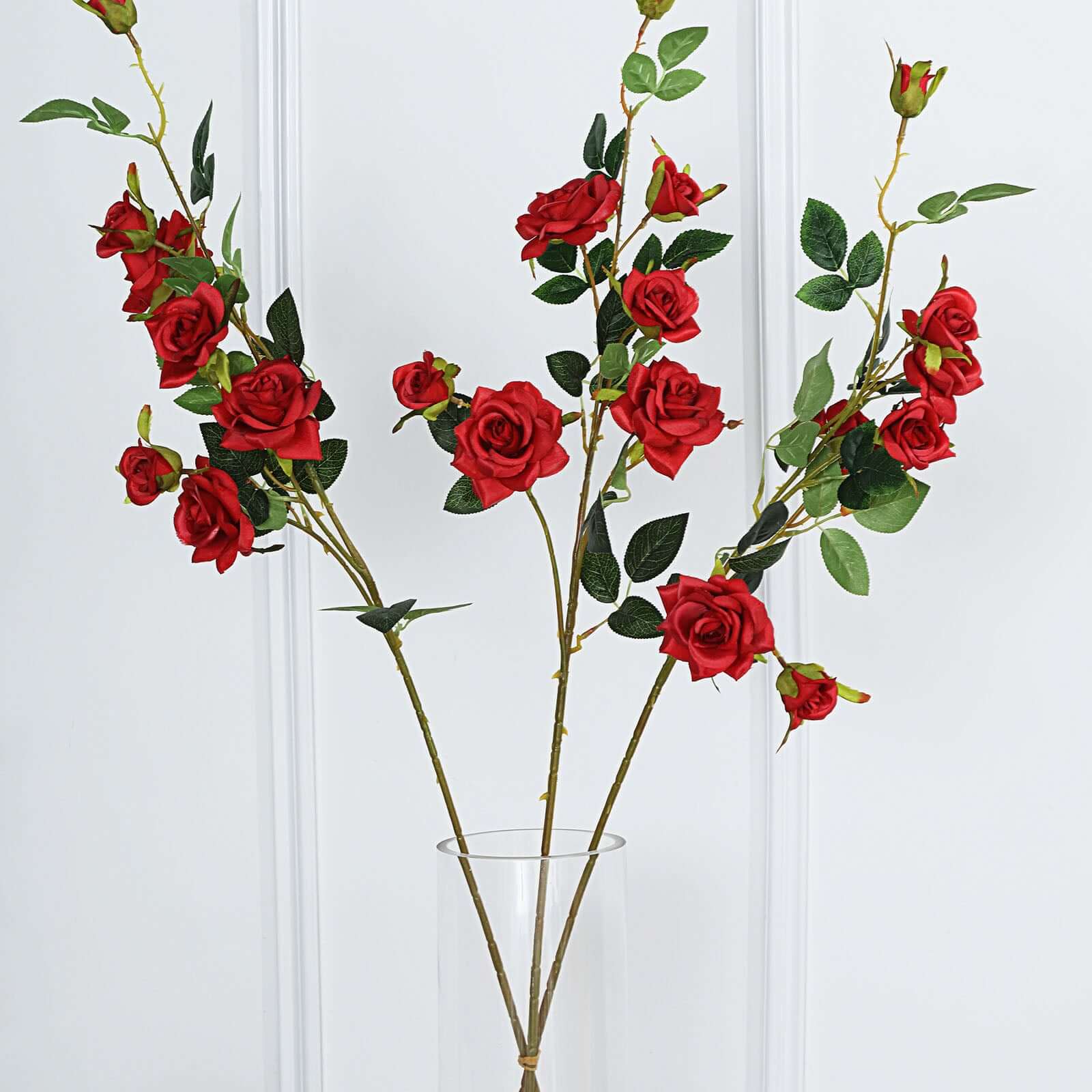 2 Stems 38" Tall Artificial Red Rose Bouquet, Realistic Silk Flower Arrangements