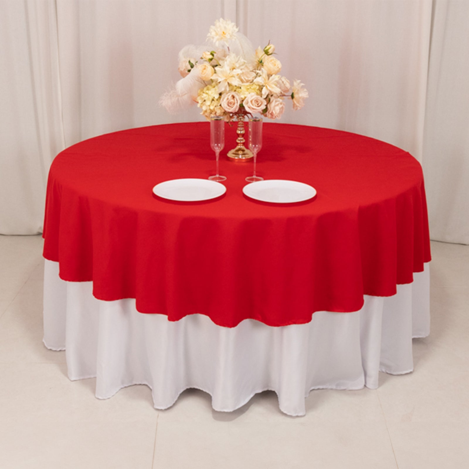 Cotton Blend 90" Round Tablecloth Red - Wrinkle-Resistant Table Cover