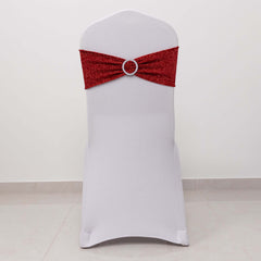 5 Pack Chair Sashes Shimmer Tinsel Spandex 5"x12" with Silver Rhinestone Buckles Red - Stylish Chair Bands