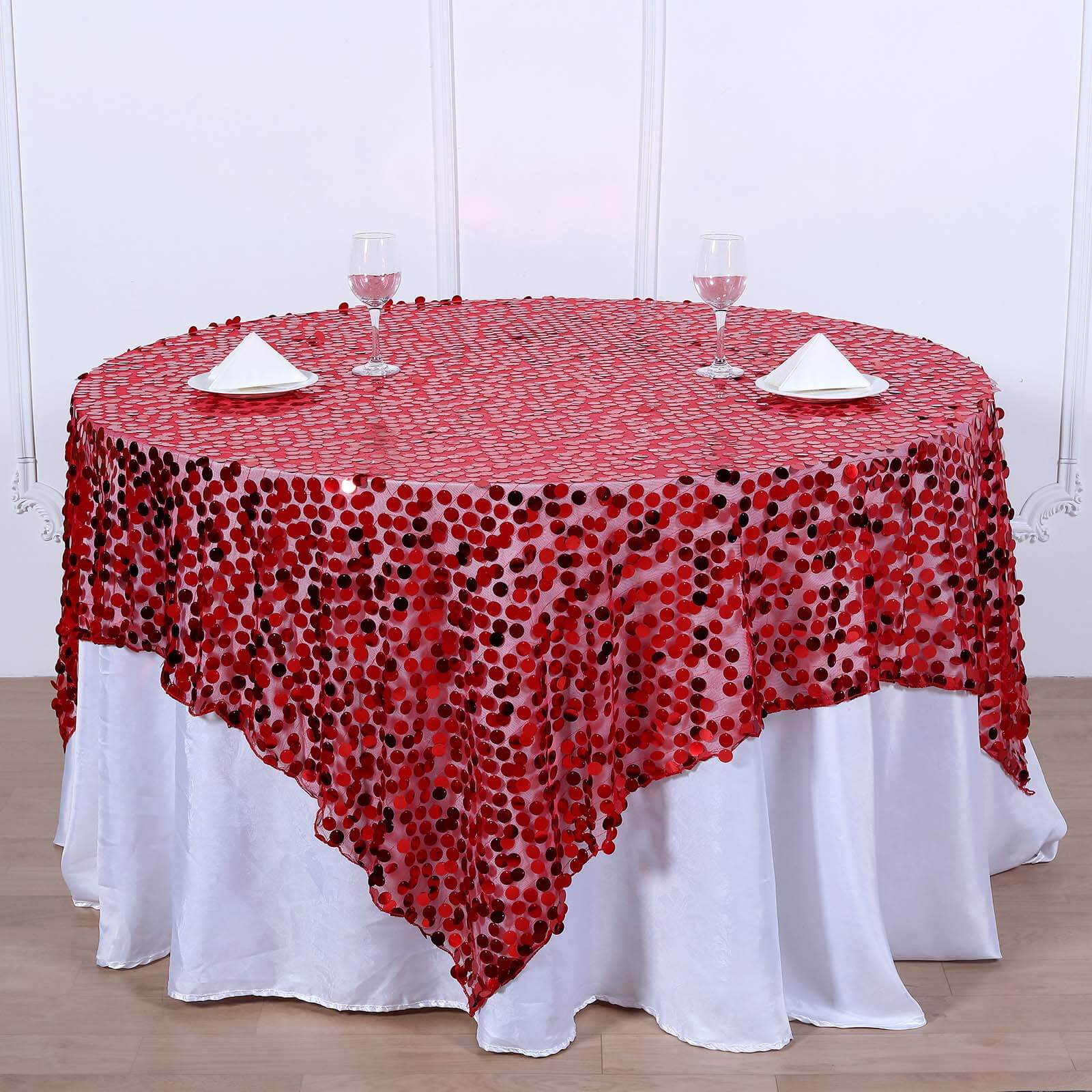 Sequin 72"x72" Table Overlay Square Tablecloth Red - Big Payette Table Cover