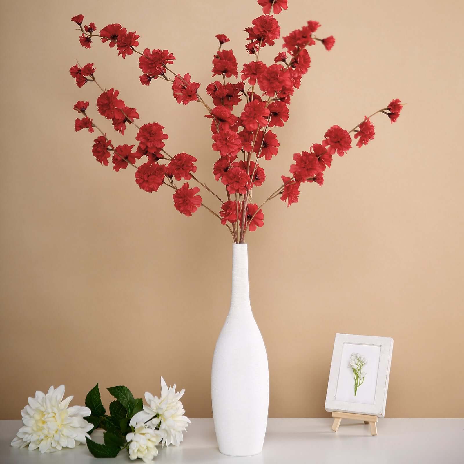 2 Branches 42" Tall Red Artificial Silk Carnation Flower Stems