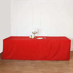 Fitted Polyester 96"x30" Rectangle Tablecloth Red - Durable and Easy to Maintain Table Cover