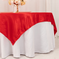 Lamour Satin 72"x72" Table Overlay Square Tablecloth Red - Smooth Finish Table Topper