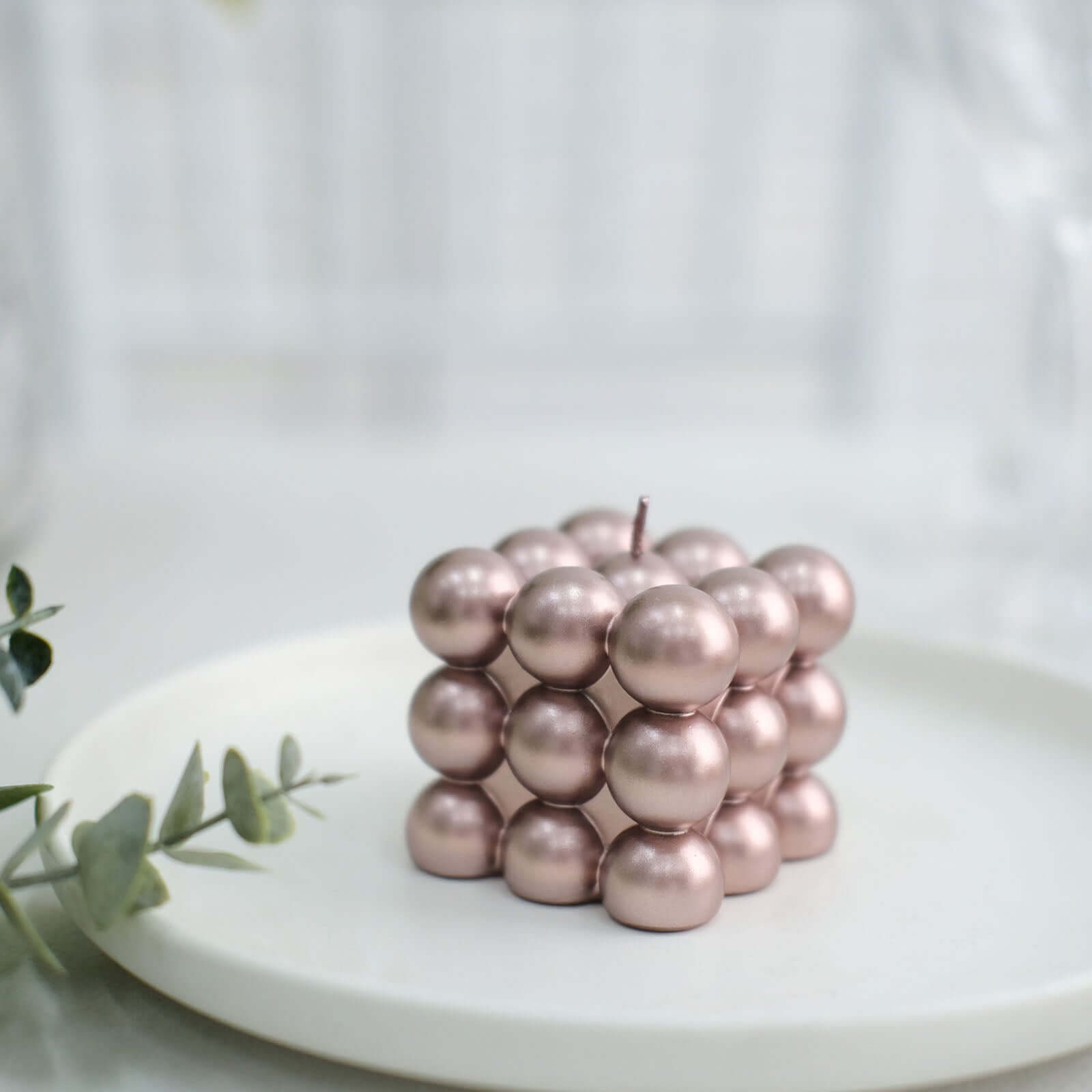 2-Pack Decorative Paraffin Wax Candles Bubble Cube Design Metallic Rose Gold - Unscented Long Burning Pillar Candle Set 2"