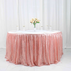 Sequin 17ft Table Skirt Rose Gold - Pleated Satin With Top Velcro Strip