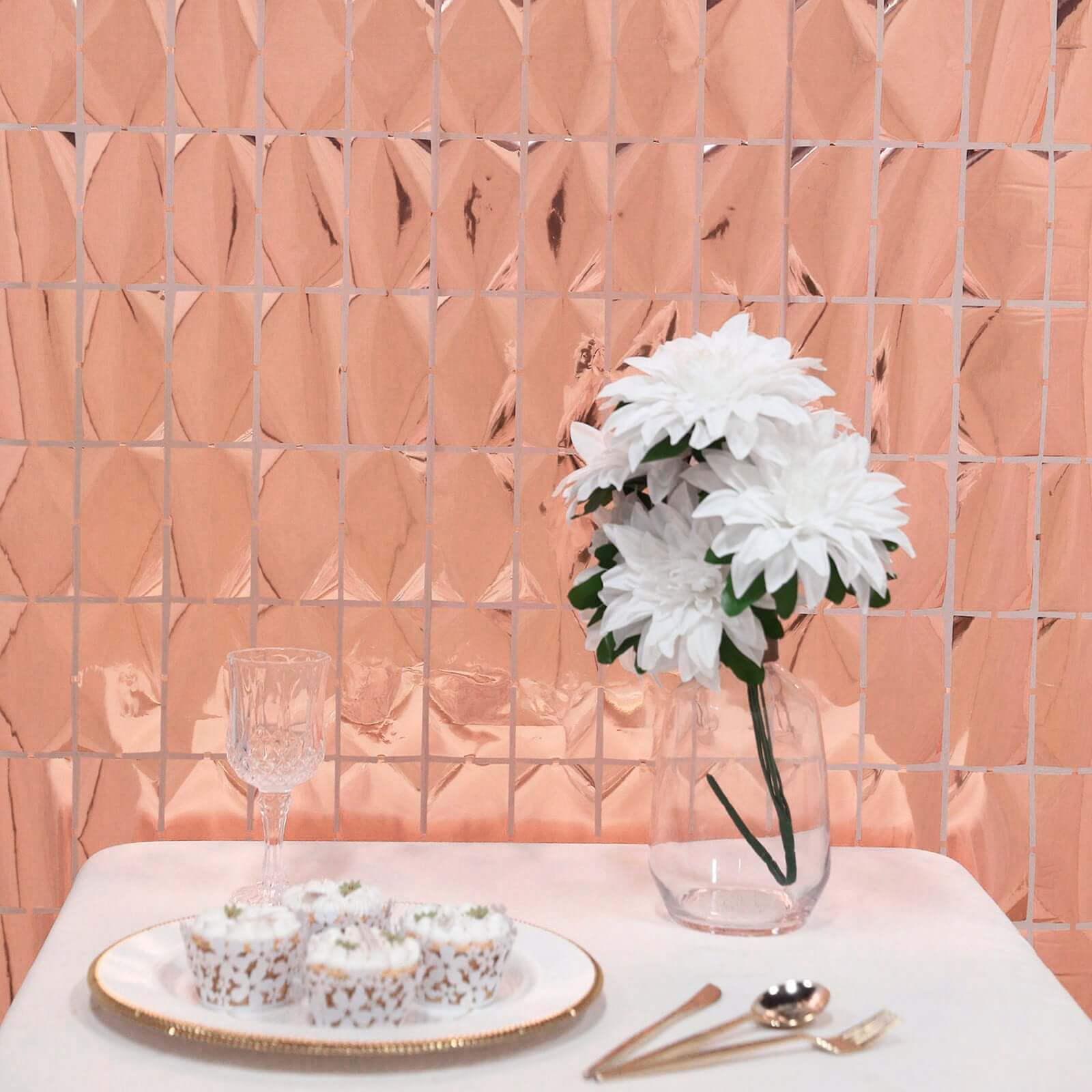 Shiny Rose Gold Metallic Foil Rectangle Curtain Party Backdrop Door Window Curtain - 3ftx6.5ft