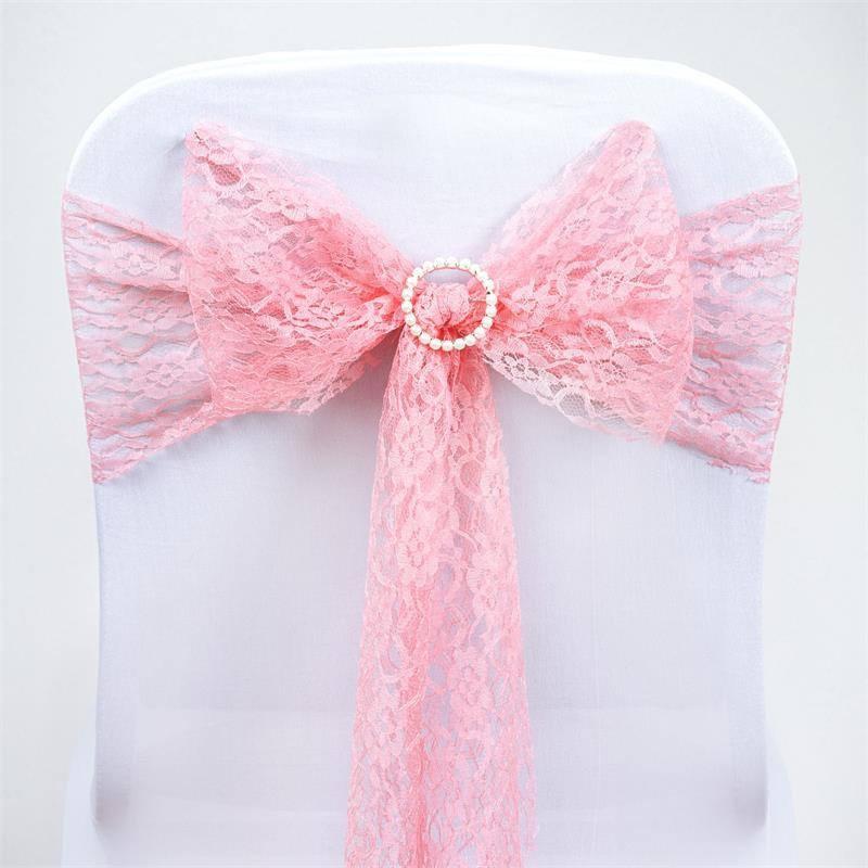 5 Pack Lace Chair Sashes Rose Quartz with Whimsical Vintage Floral Motif for Stylish Occasions 6"x108"