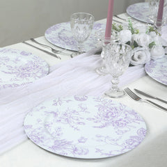 6 Pack Round Floral Acrylic Charger Plates in French Toile Pattern, 13" Matte Lavender and White Dinner Charger Event Tabletop Decor