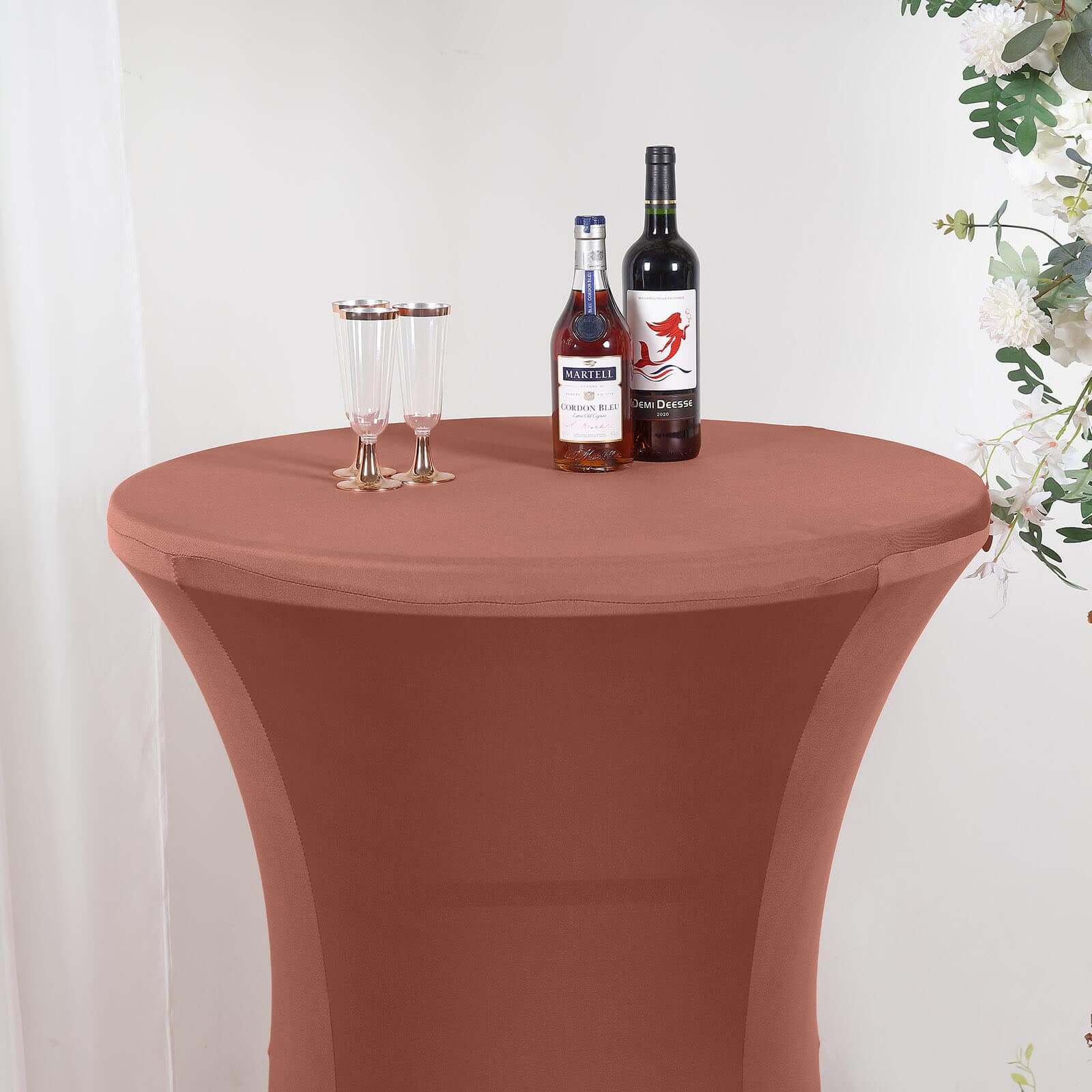 Spandex 24"-32" Round Cocktail Table Cover Terracotta (Rust) - Easy to Maintain Stretch Fitted Highboy Tablecloth