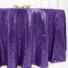 Sequin 120" Round Tablecloth Purple - Seamless Glittering Table Cover