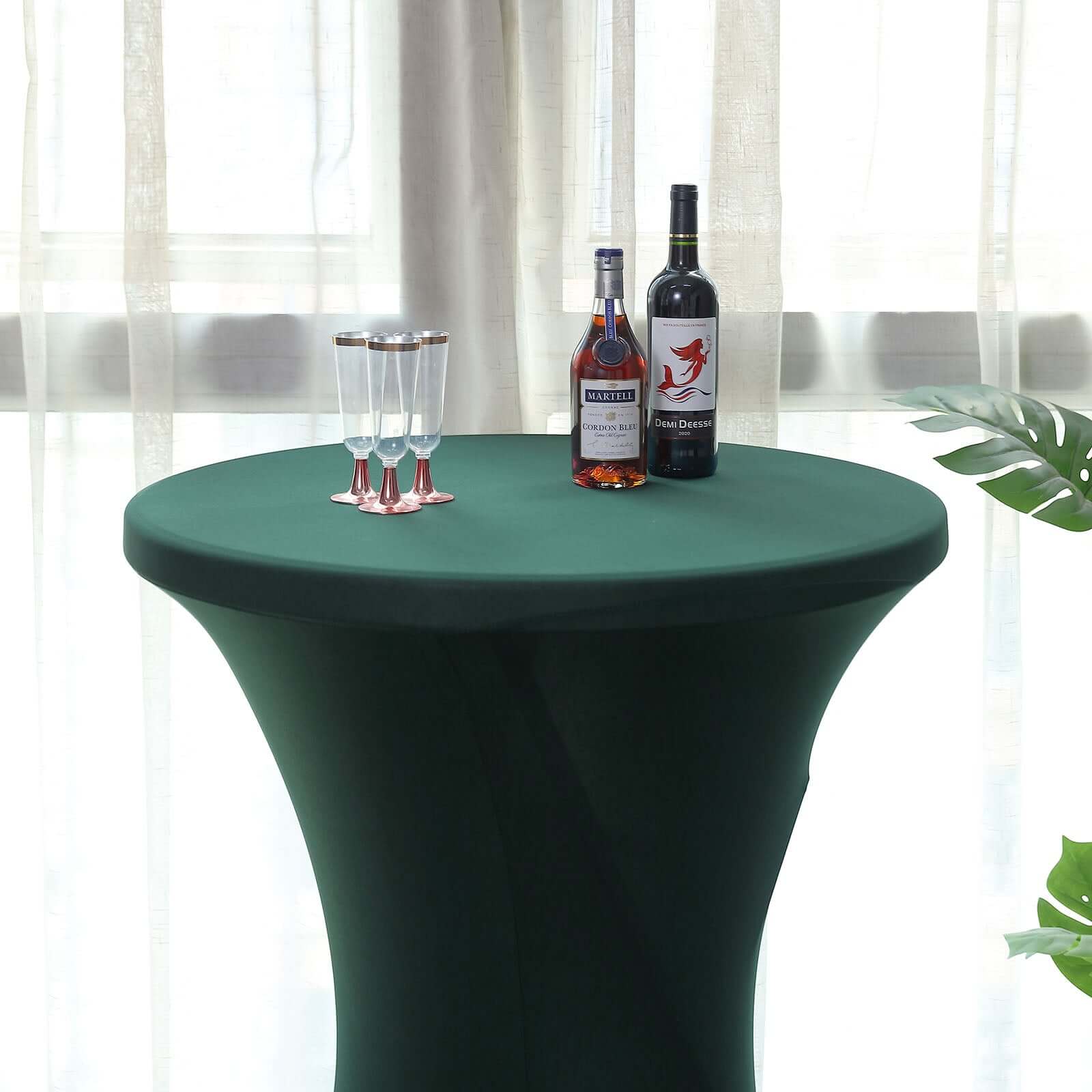 Spandex 24"-32" Round Cocktail Table Cover Hunter Emerald Green - Easy to Maintain Stretch Fitted Highboy Tablecloth
