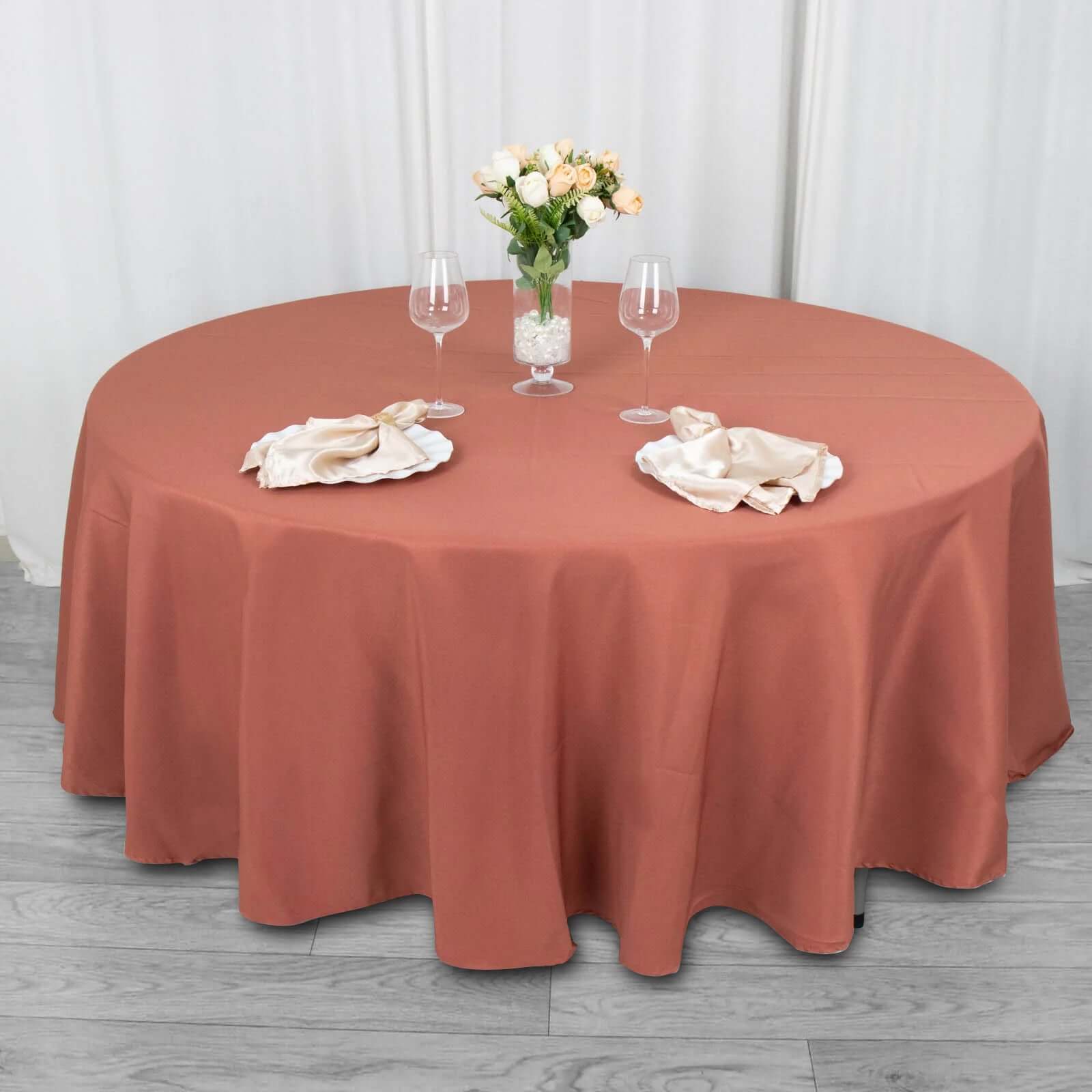 Premium Polyester 108" Round Tablecloth Terracotta (Rust) - Wrinkle-Resistant 220GSM Table Cover