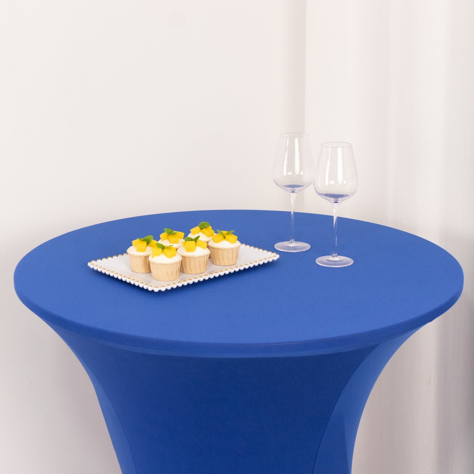 Spandex 33"-36" Round Cocktail Table Cover Royal Blue - Easy to Maintain Stretch Fitted Highboy Tablecloth