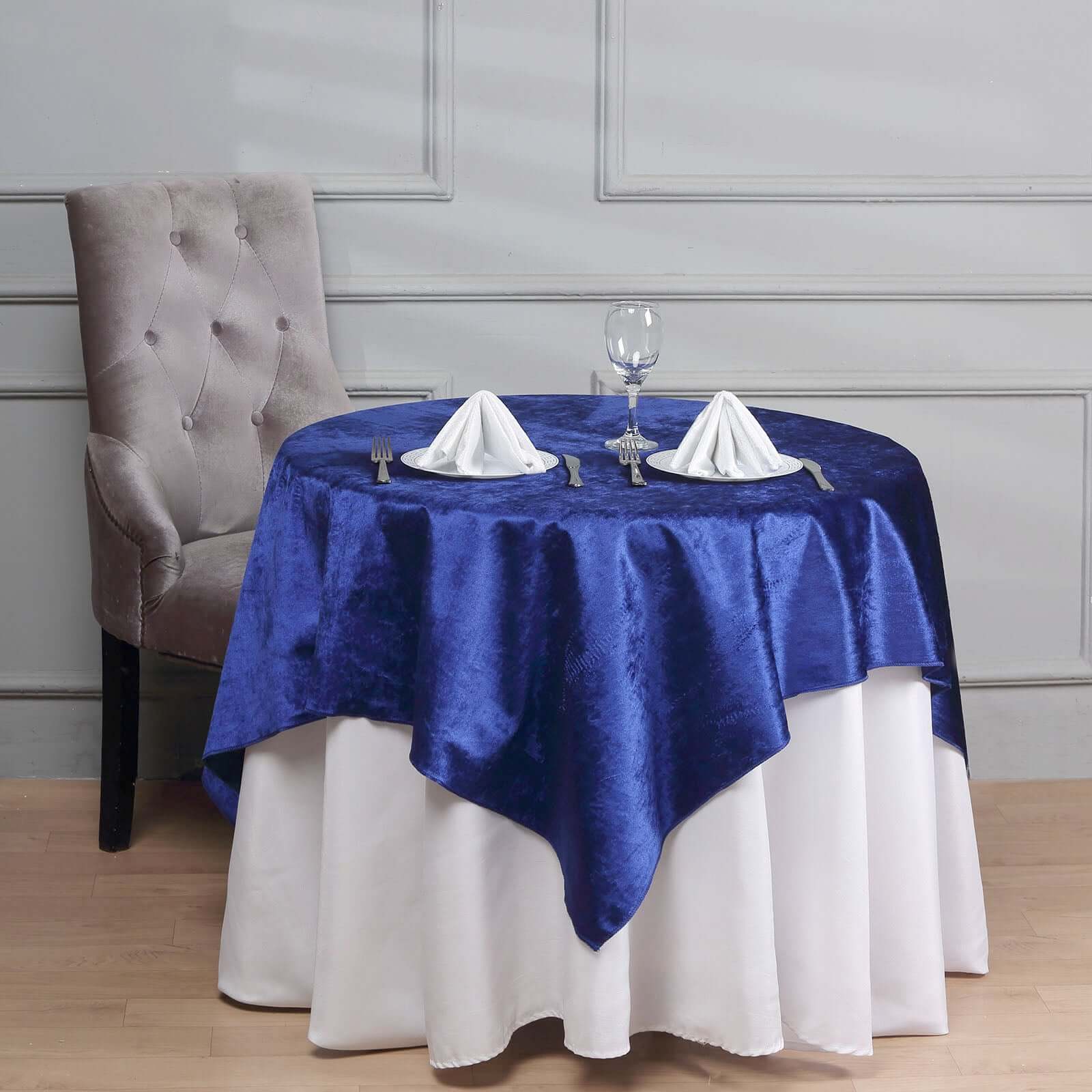 54"x54" Royal Blue Seamless Premium Velvet Square Table Overlay, Reusable Linen
