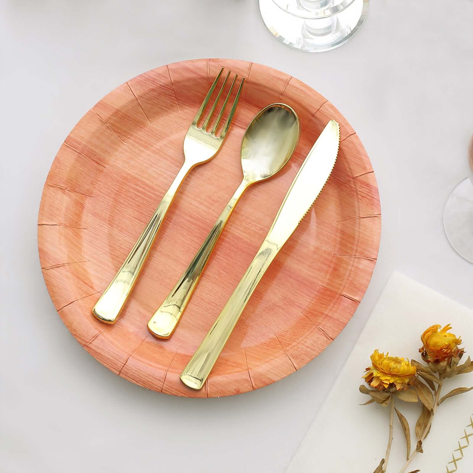 25-Pack Paper 10" Round Dinner Plates Natural Wood Grain Print - Rustic & Nature-Inspired Disposable Party Plates