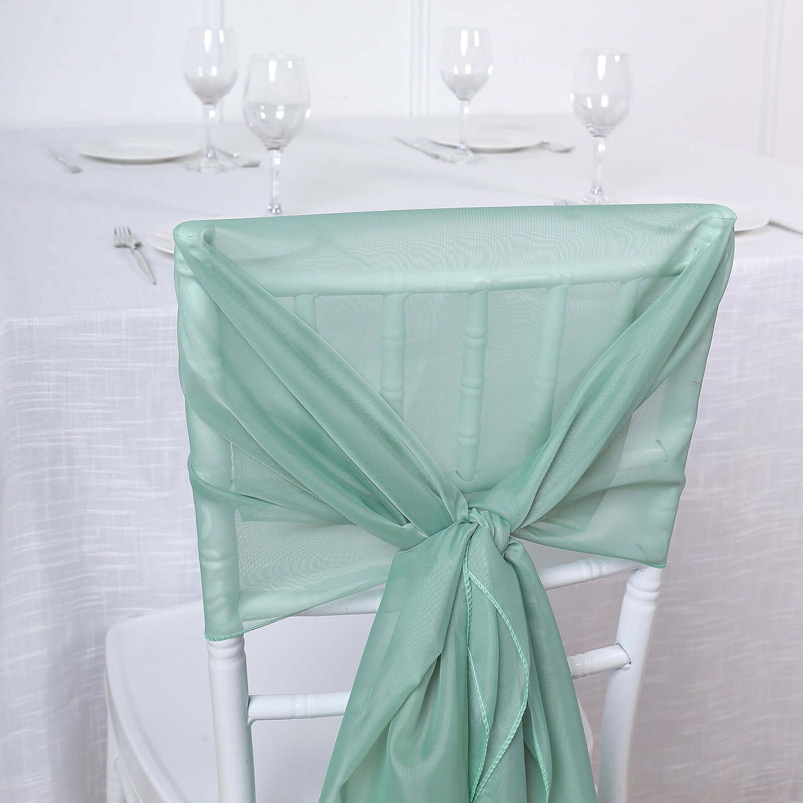 5 Pack Premium Chiffon Chair Sashes Eucalyptus Sage - Soft & Lightweight Designer Chair Bows 22"x78"