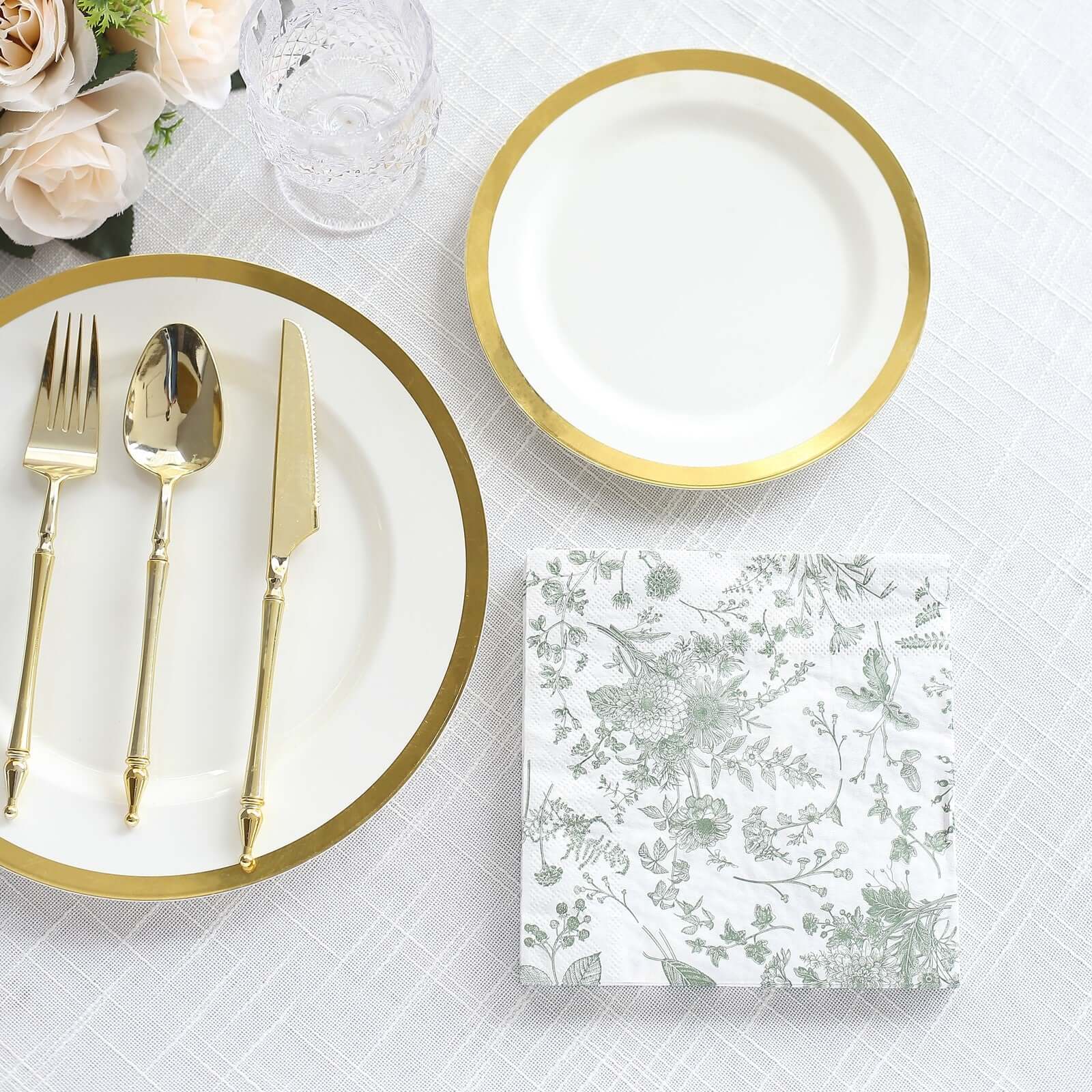 20-Pack Paper Cocktail Napkins with French Toile Print White/Sage Green - Disposable 2 Ply Beverage Napkins for Events 5"x5"