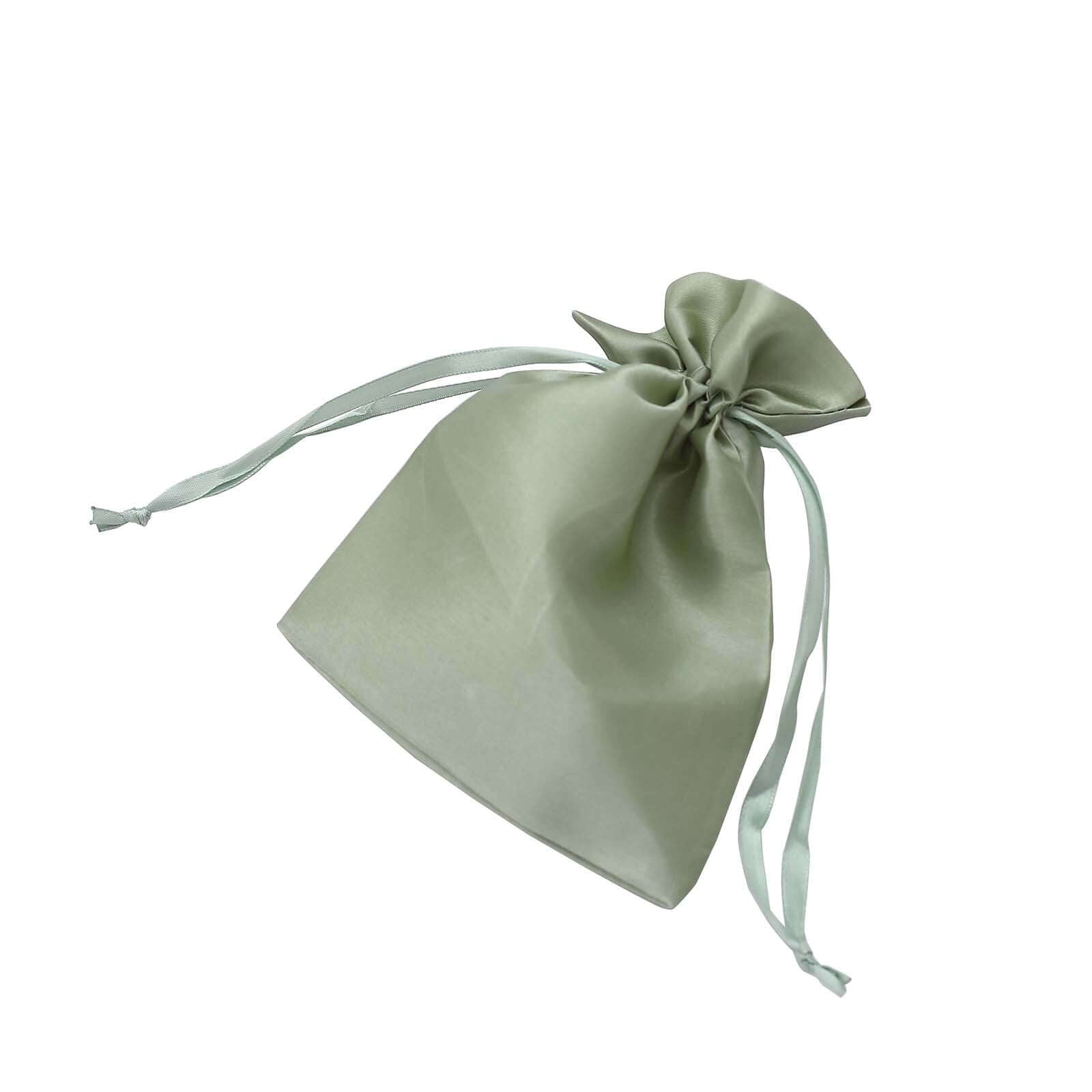 12 Pack 5"x7" Sage Green Satin Drawstring Wedding Party Favor Gift Bags, Drawstring Pouch Gift Bags