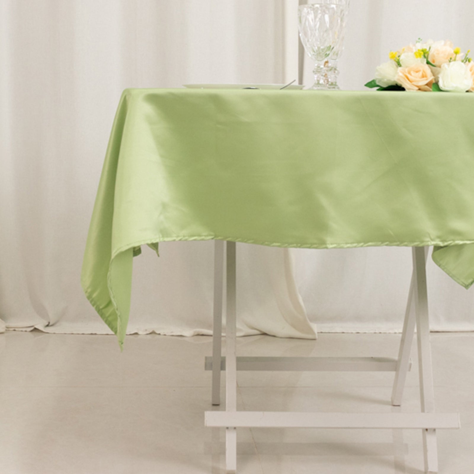 Lamour Satin 54"x54" Square Tablecloth Sage Green - Durable & Silk-Like Table Cover