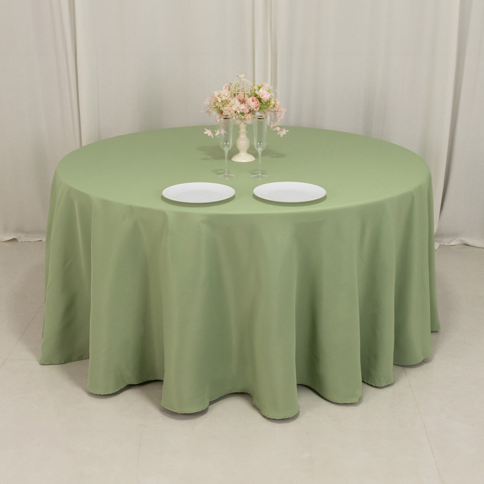 Premium Polyester 120" Round Tablecloth Sage Green - Seamless 220GSM Wrinkle-Resistant Table Cover