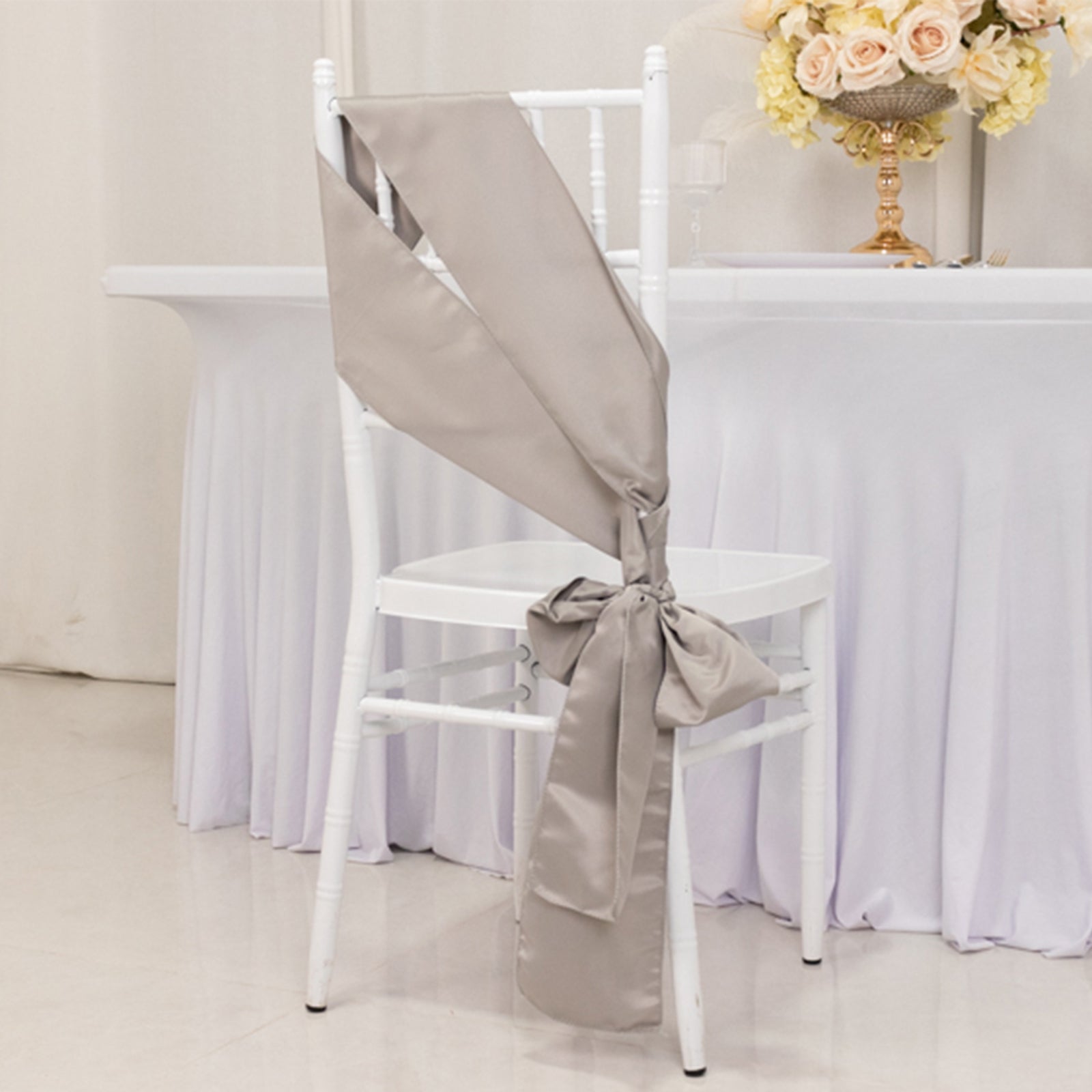 5 Pack Lamour Satin 6"x106" Chair Sashes Silver - Stylish Reusable Decorative Bows