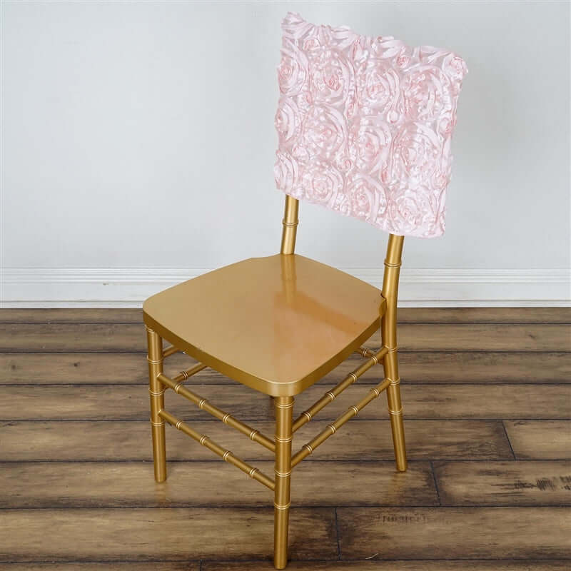 Satin 16" Chair Caps with Rosette Design for Chiavari Chairs Blush - Exquisite Chair Back Cover for Weddings & Parties