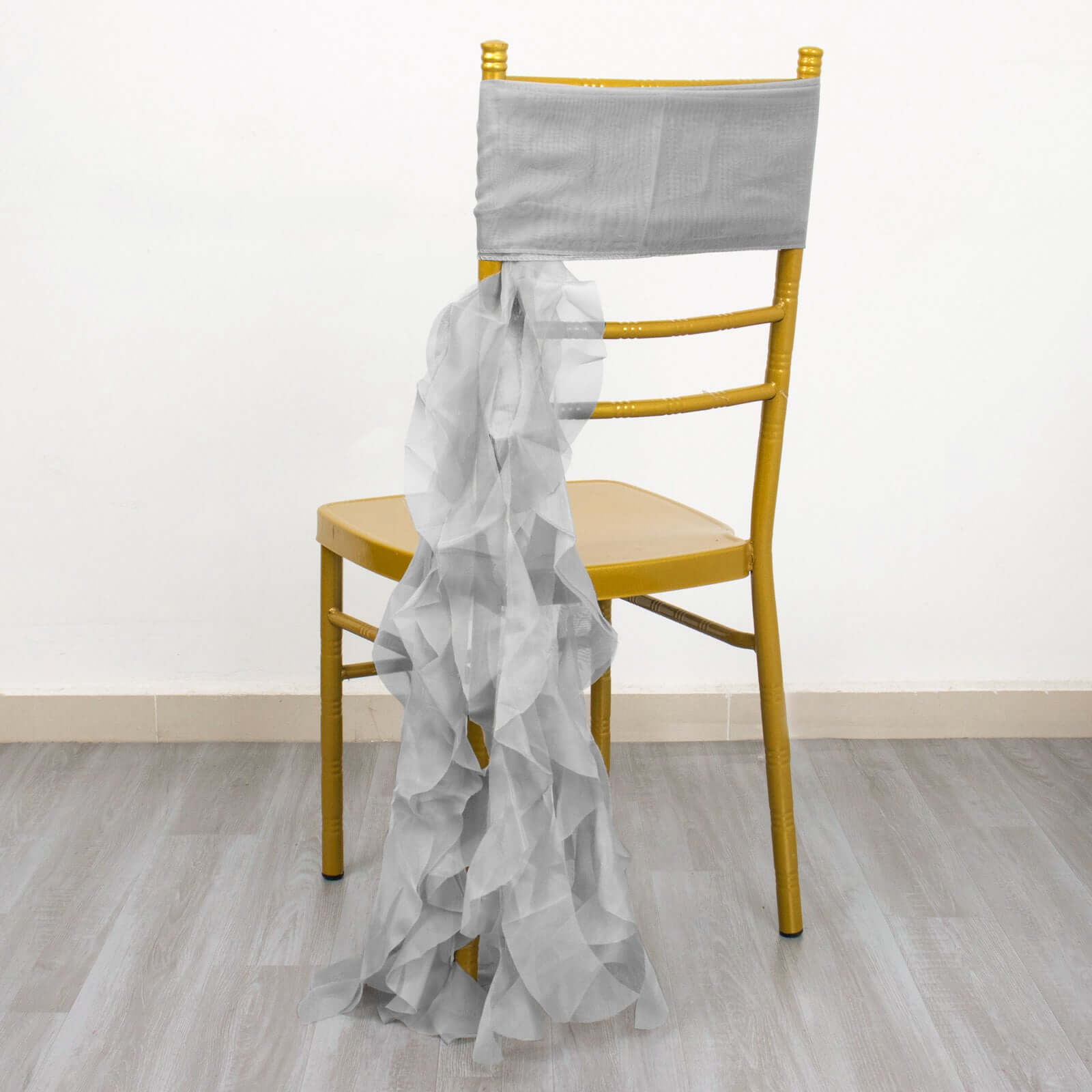Chiffon Chair Sash with Curly Design Silver - Stylish Chair Decorations