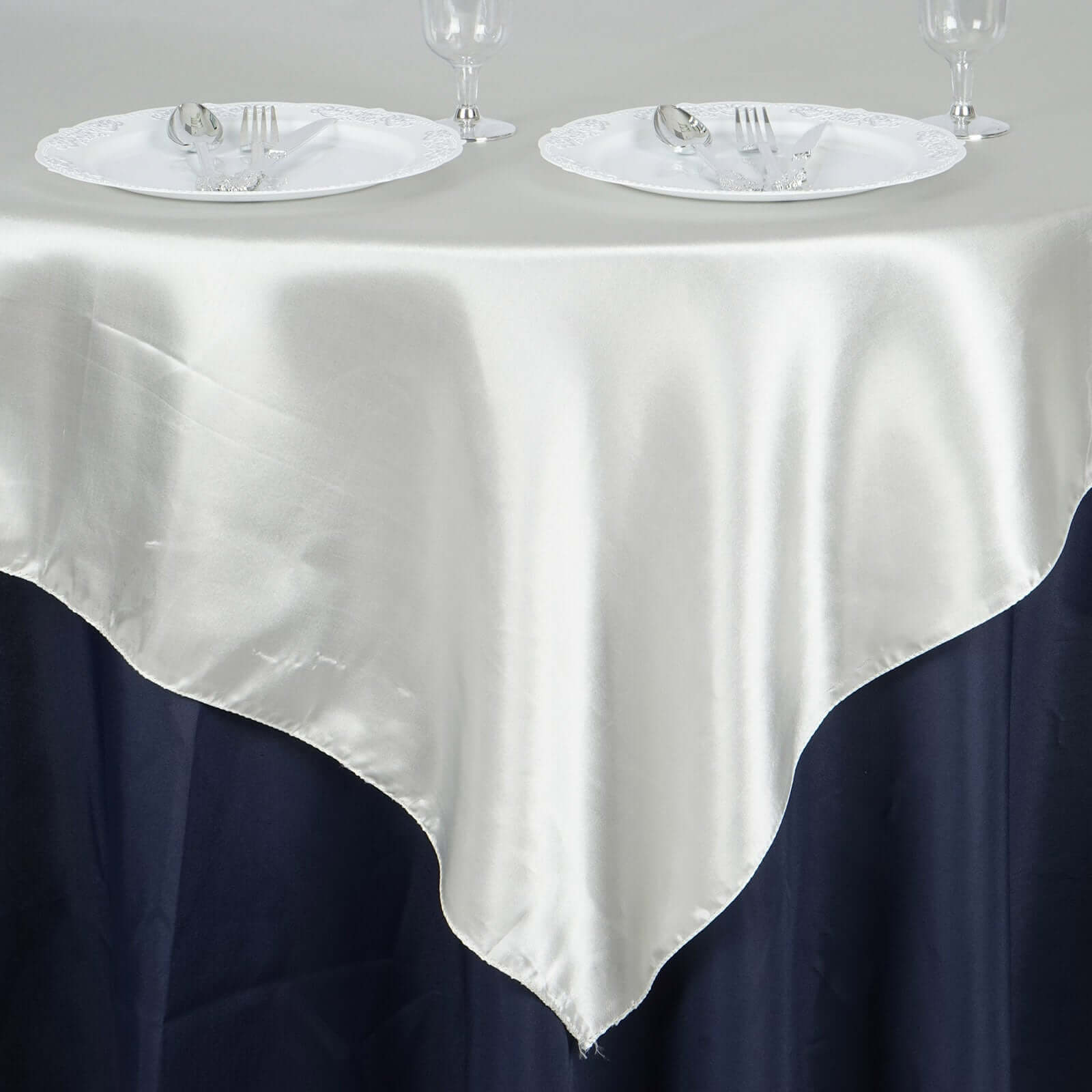 Satin 60"x60" Table Overlay Square Tablecloth Ivory - Smooth Silky Touch Table Cover