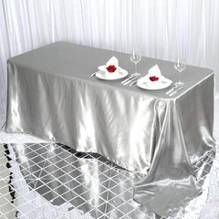 Satin Rectangular 90"x132" Tablecloth Silver Satin - Seamless Table Cover