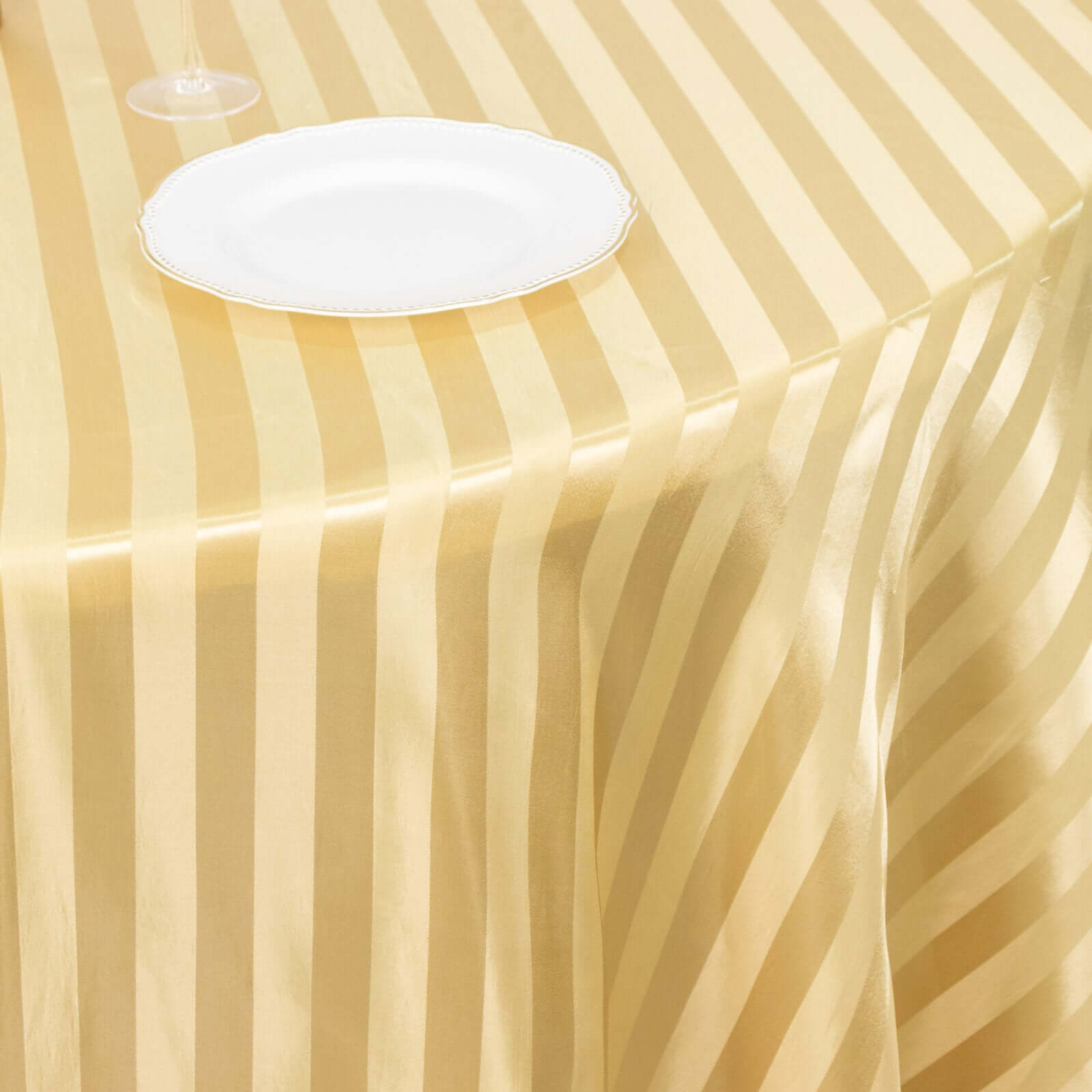Satin Striped 120" Round Tablecloth Champagne Satin Stripe - Silky Smooth Seamless Table Cover