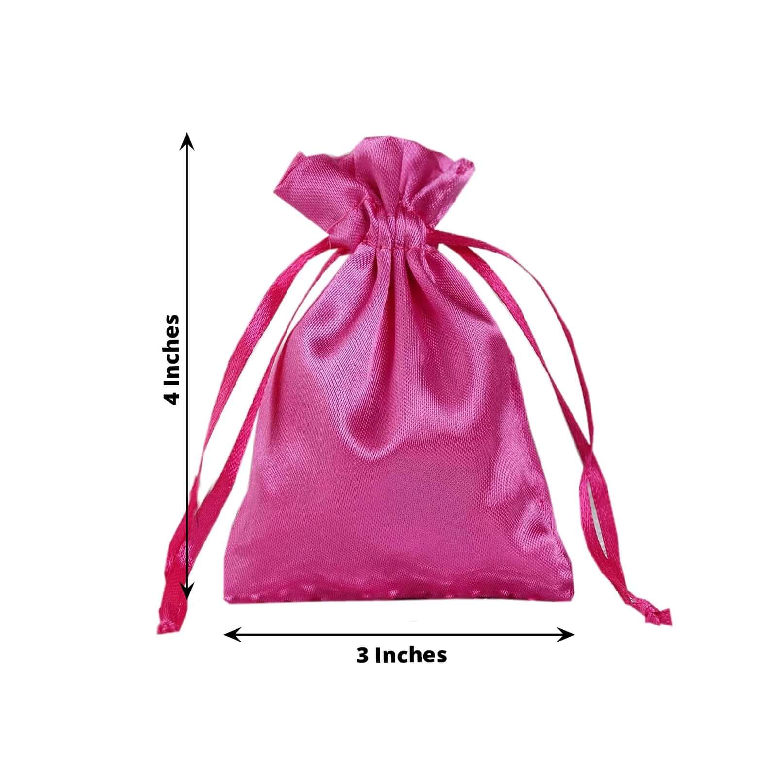 12 Pack 3" Fuchsia Satin Drawstring Wedding Party Favor Gift Bags