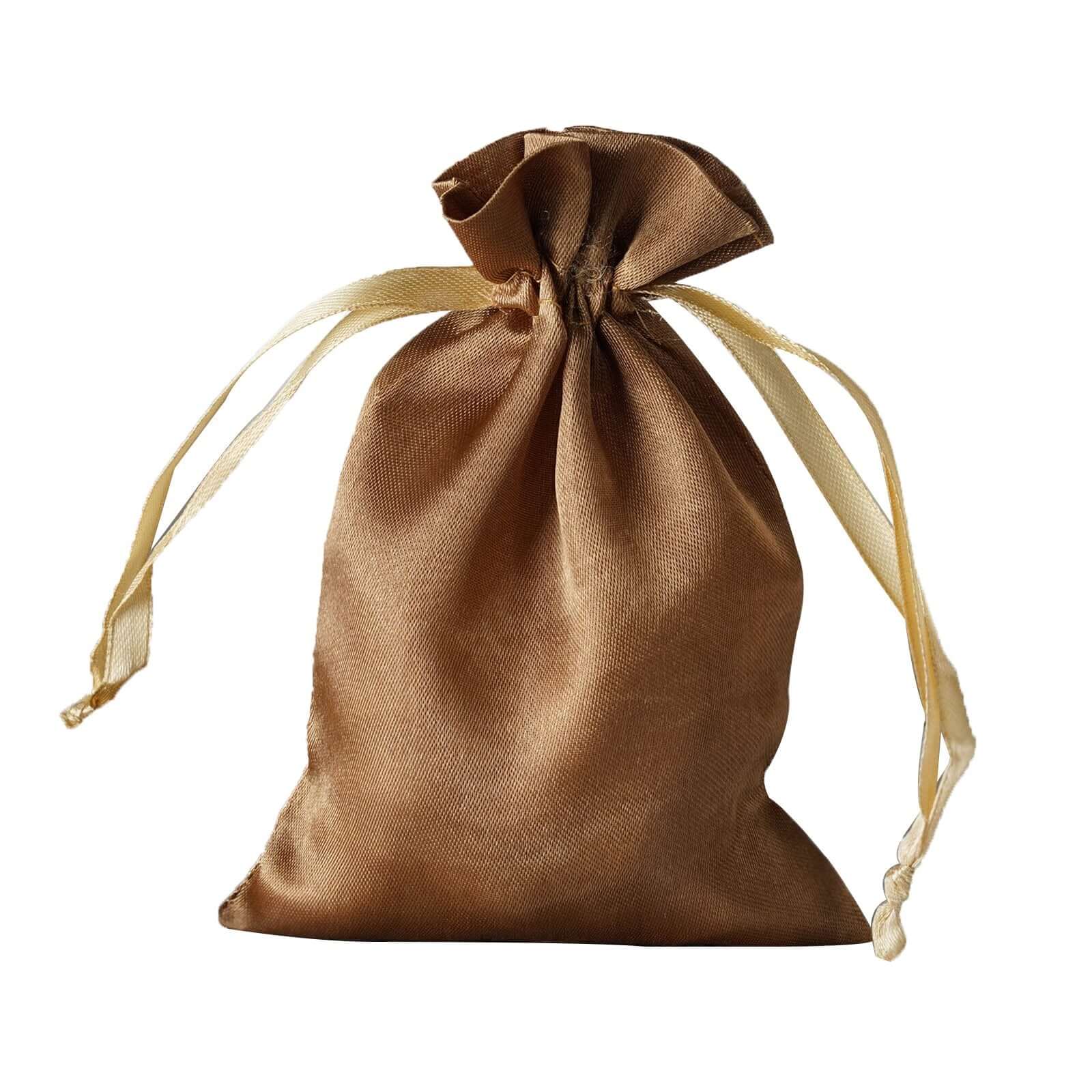 12 Pack 4"x6" Antique Gold Satin Drawstring Wedding Party Favor Gift Bags
