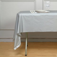 Silver Rectangle Plastic Table Cover, 54"x108" PVC Waterproof Disposable Tablecloth