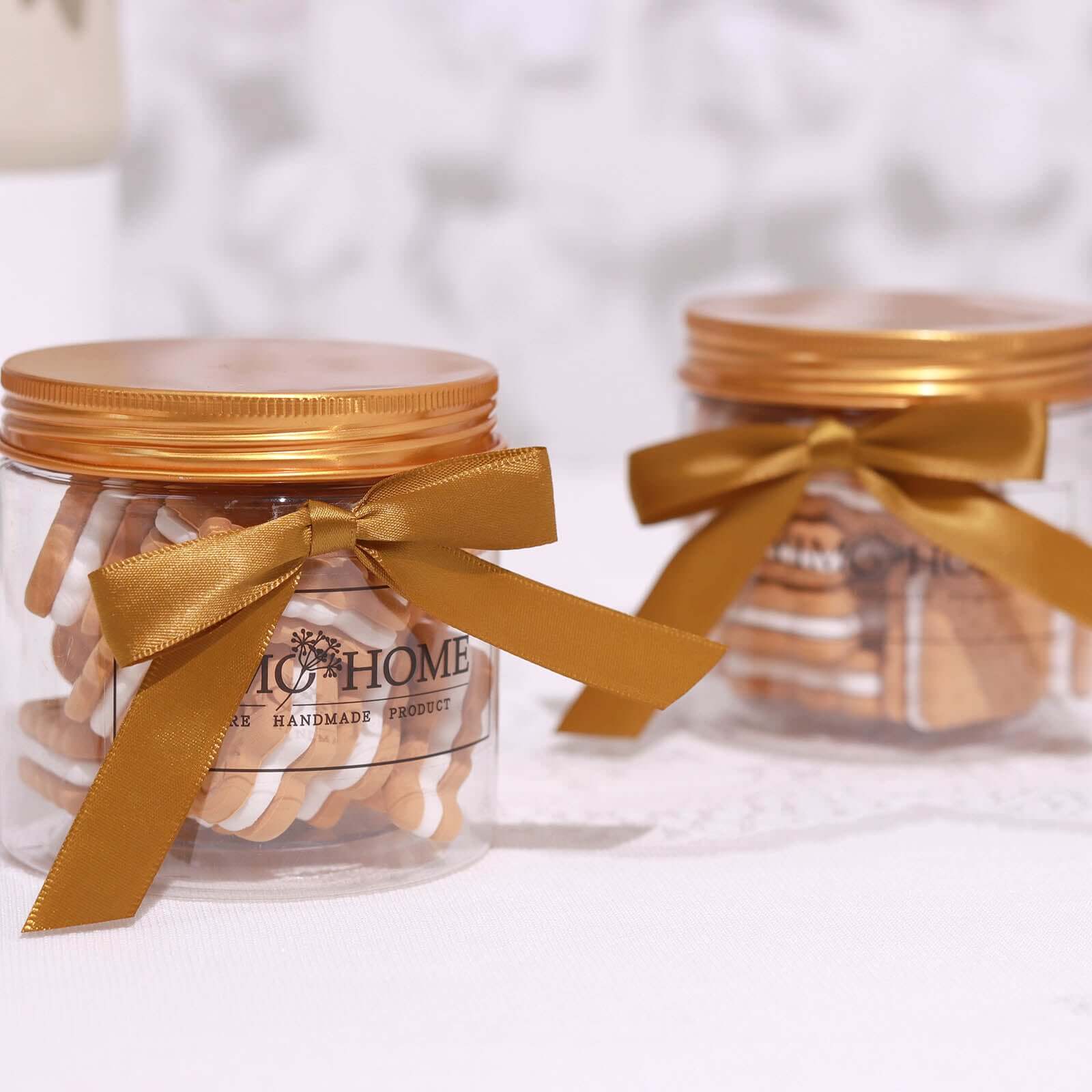 50 Pcs 3" Satin Ribbon Bows With Twist Ties, Gift Basket Party Favor Bags Decor - Gold Classic Style