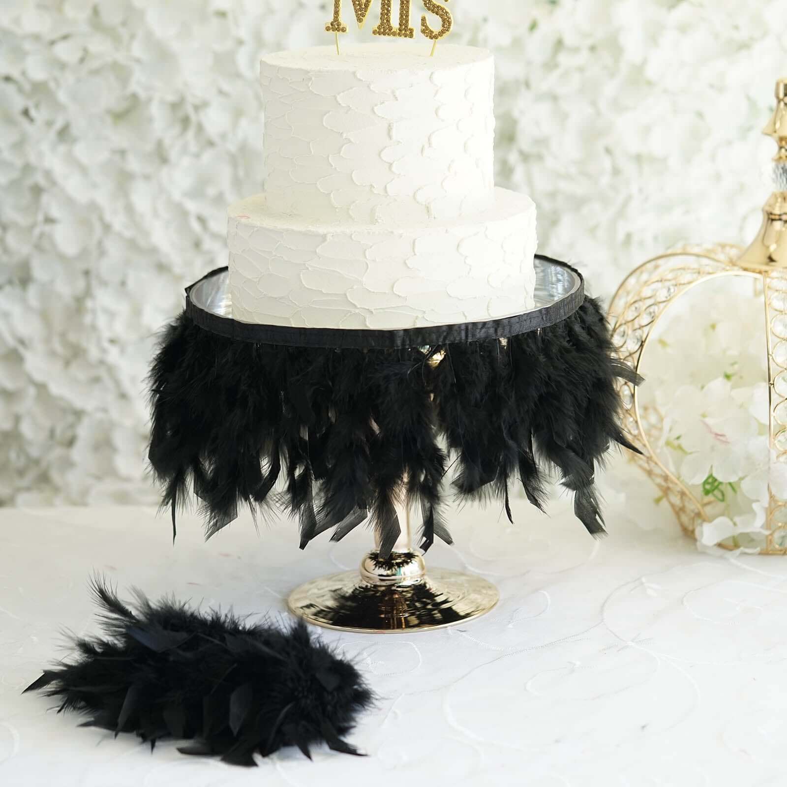 39" Black Real Turkey Feather Fringe Trim With Satin Ribbon Tape