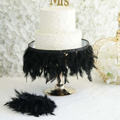 39" Black Real Turkey Feather Fringe Trim With Satin Ribbon Tape