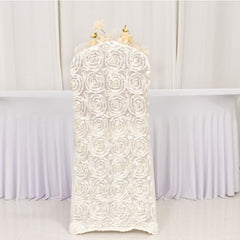 Satin Rosette Chair Cover for Banquet Chairs Ivory - Stretch Fitted Slip-On Slipcover