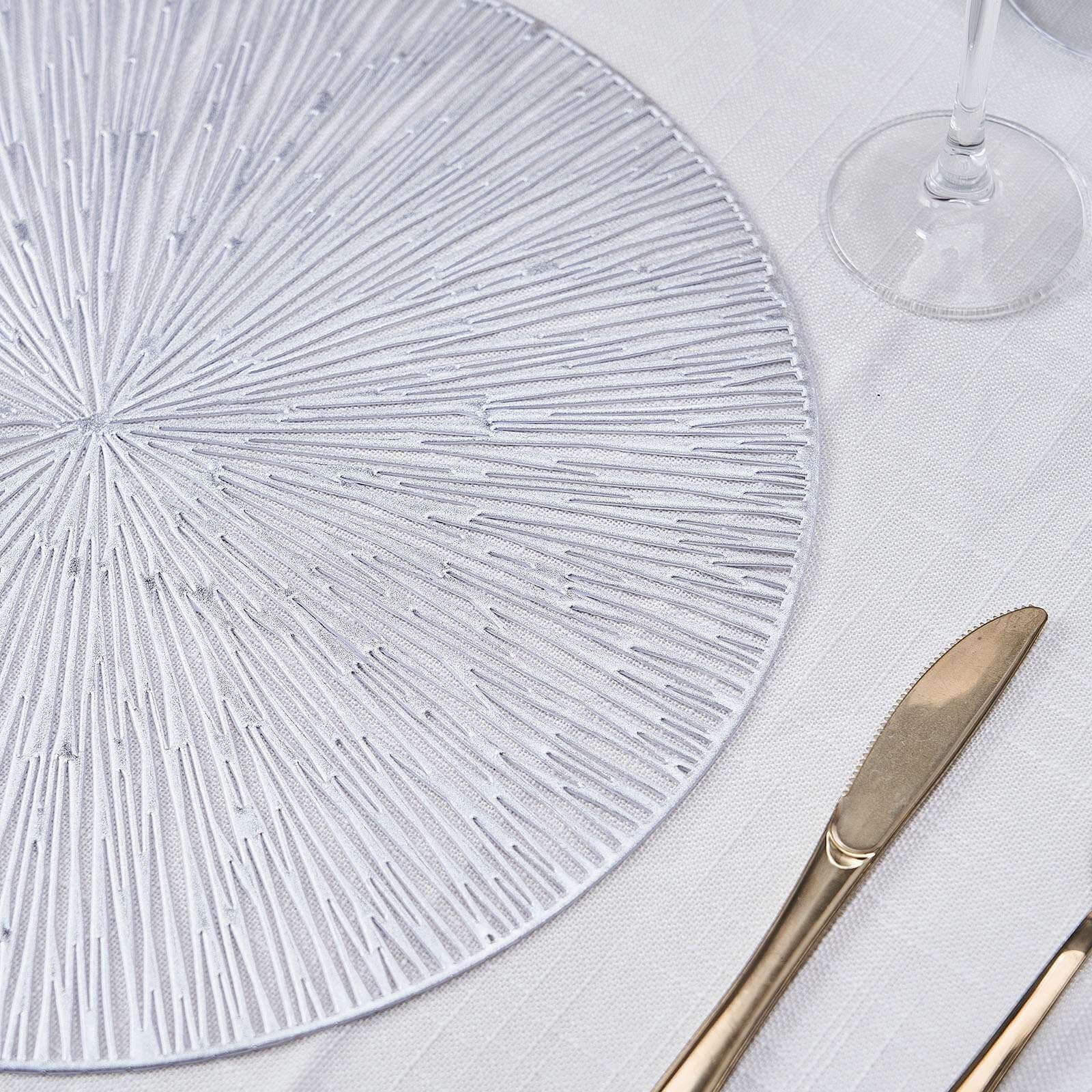 6-Pack Dining Table Mats Spiked Design Silver - Vinyl Non-Slip Surface with Modern Appeal 15"