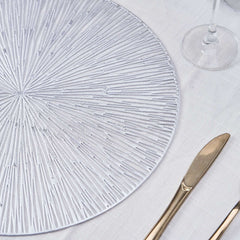 6-Pack Dining Table Mats Spiked Design Silver - Vinyl Non-Slip Surface with Modern Appeal 15"