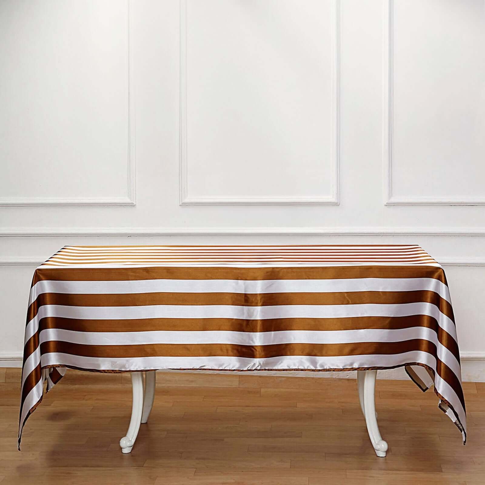 Satin 60"x102" Rectangle Tablecloth Gold/White - Stripe Design with Stylish Smooth Finish Table Cover