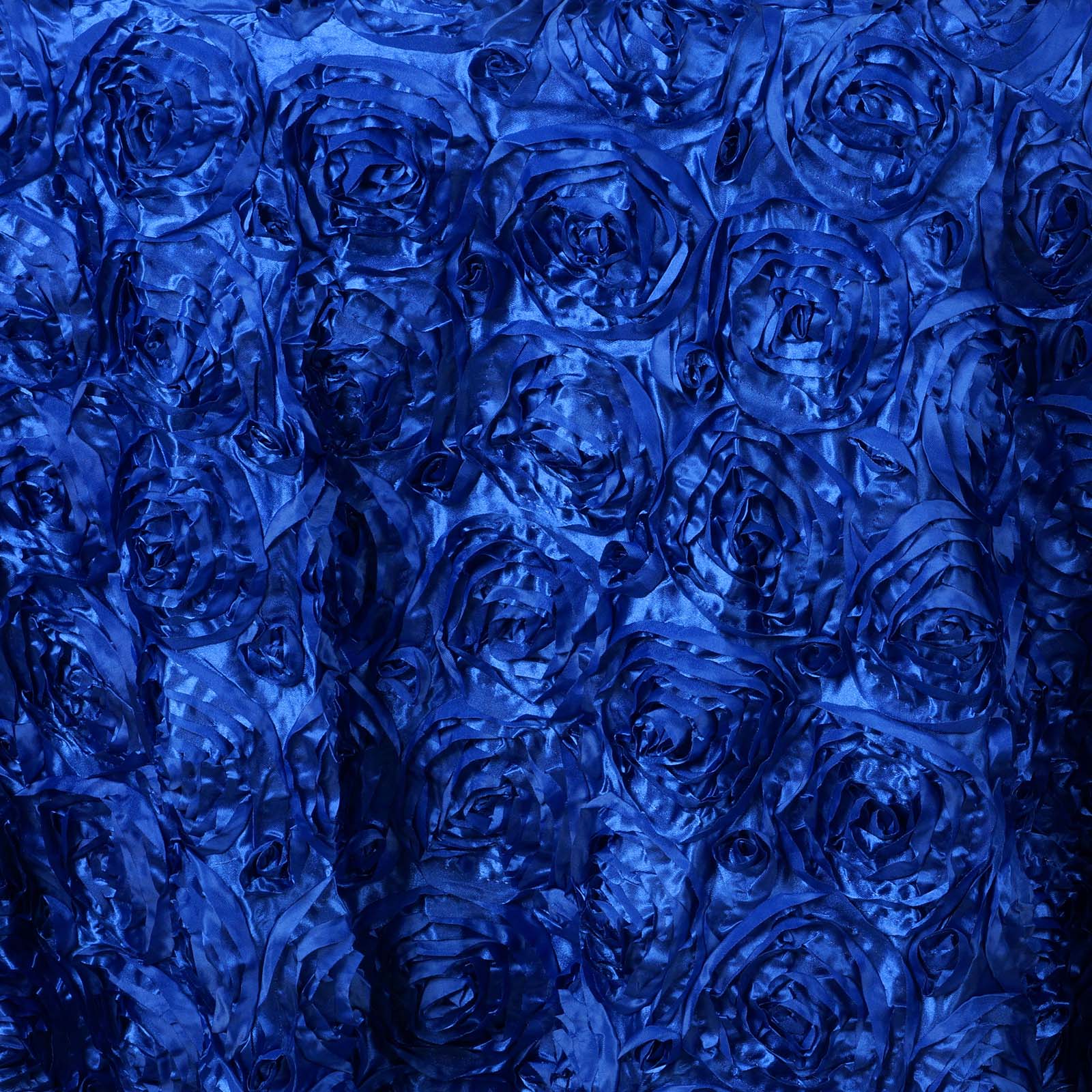 Satin 132" Round Tablecloth Royal Blue - Seamless Grandiose 3D Rosette Table Cover