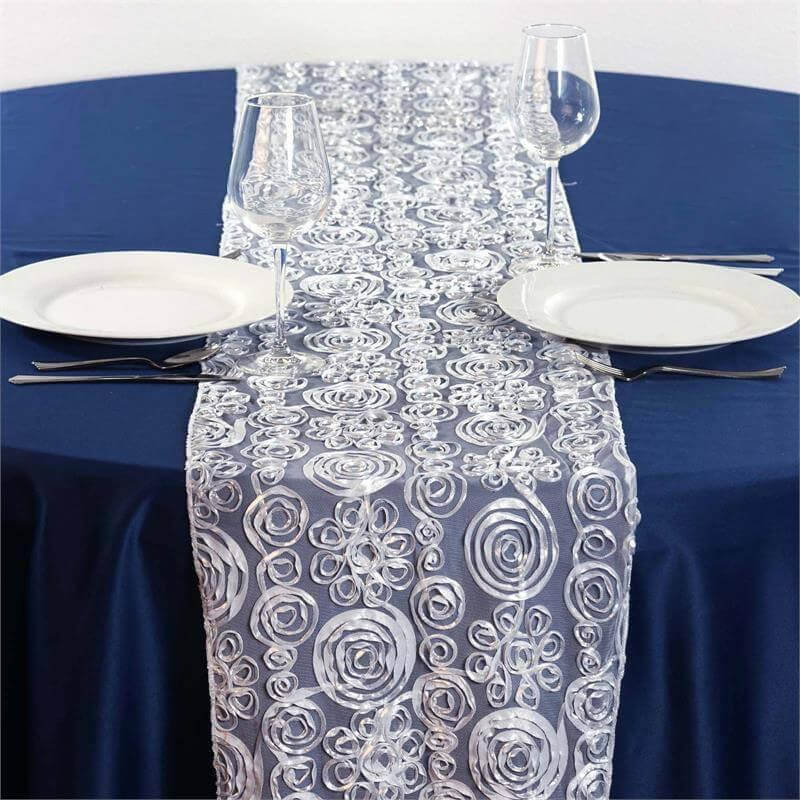 12"x108" Silver Couture Tulle Satin Table Runner