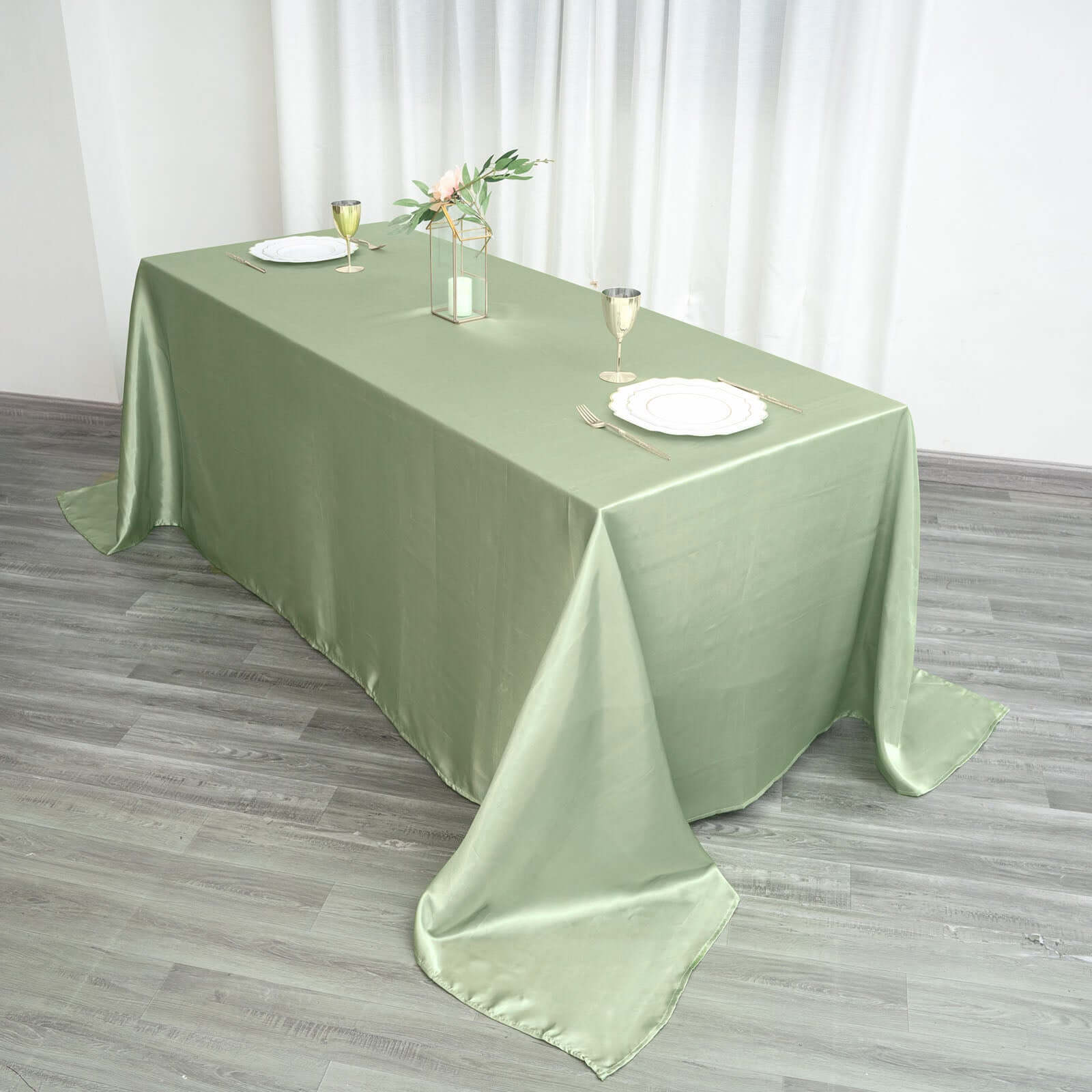 Satin Rectangular 90"x132" Tablecloth Sage Green Satin - Seamless Table Cover