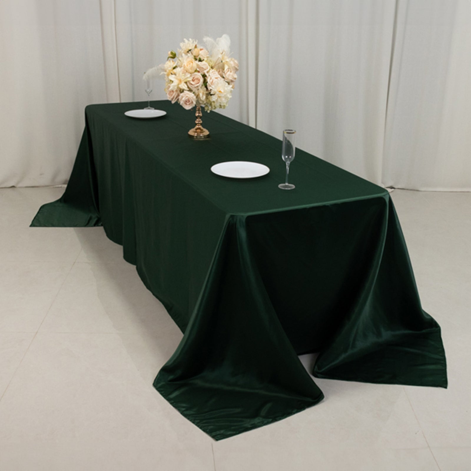 Lamour Satin 90"x156" Rectangle Tablecloth Hunter Emerald - Luxurious, Soft Seamless Table Cover