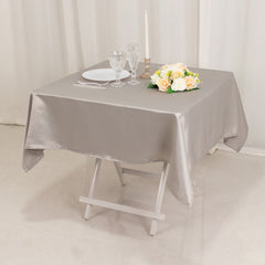 Lamour Satin 54"x54" Table Overlay Square Tablecloth Silver - Durable & Silk-Like Table Cover