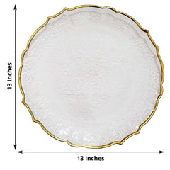 8-Pack Glass Round Charger Plates 13" in Clear with Gold Sunflower Scalloped Rim, Decorative Dinner Chargers
