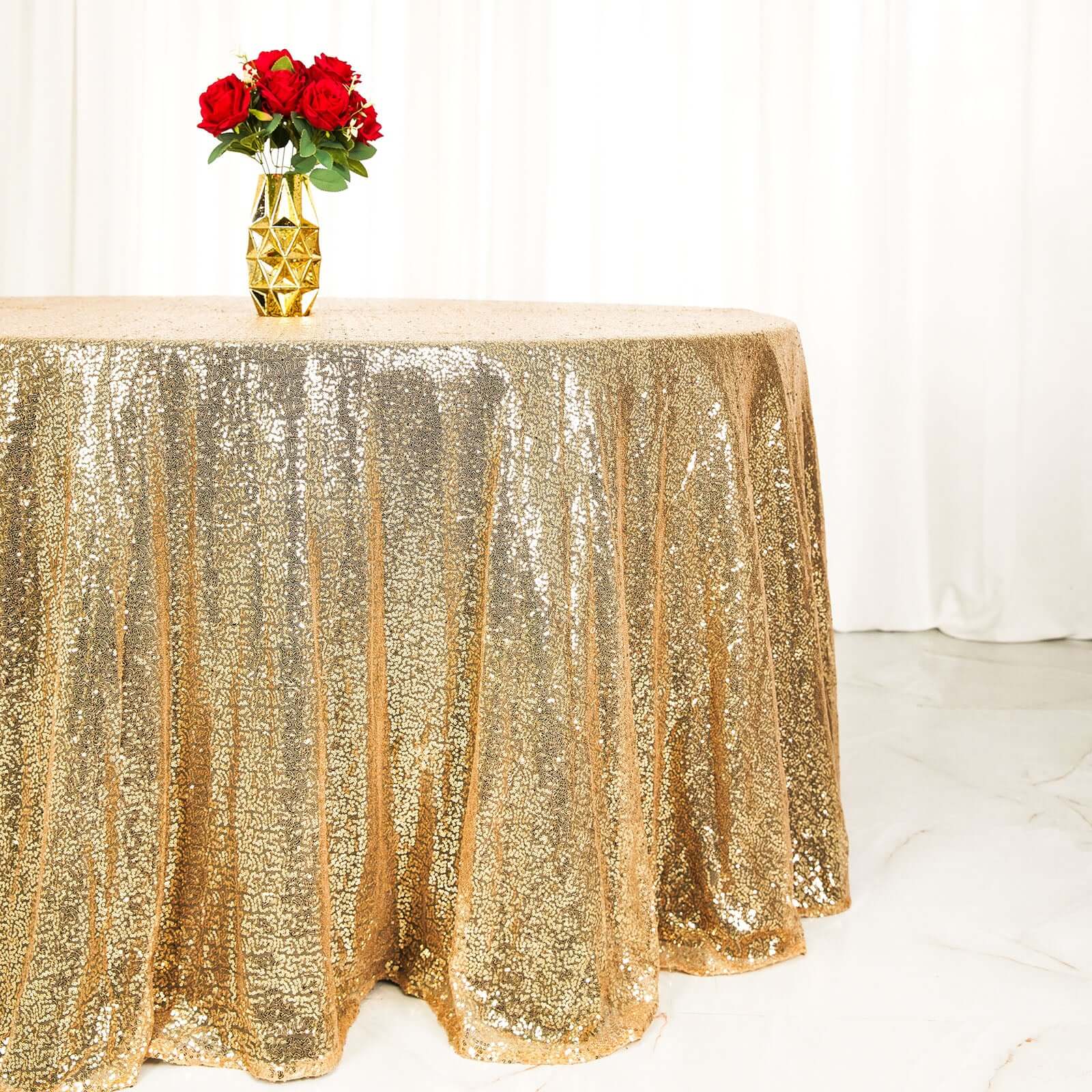 Sequin 120" Round Tablecloth Champagne - Seamless Glittering Table Cover