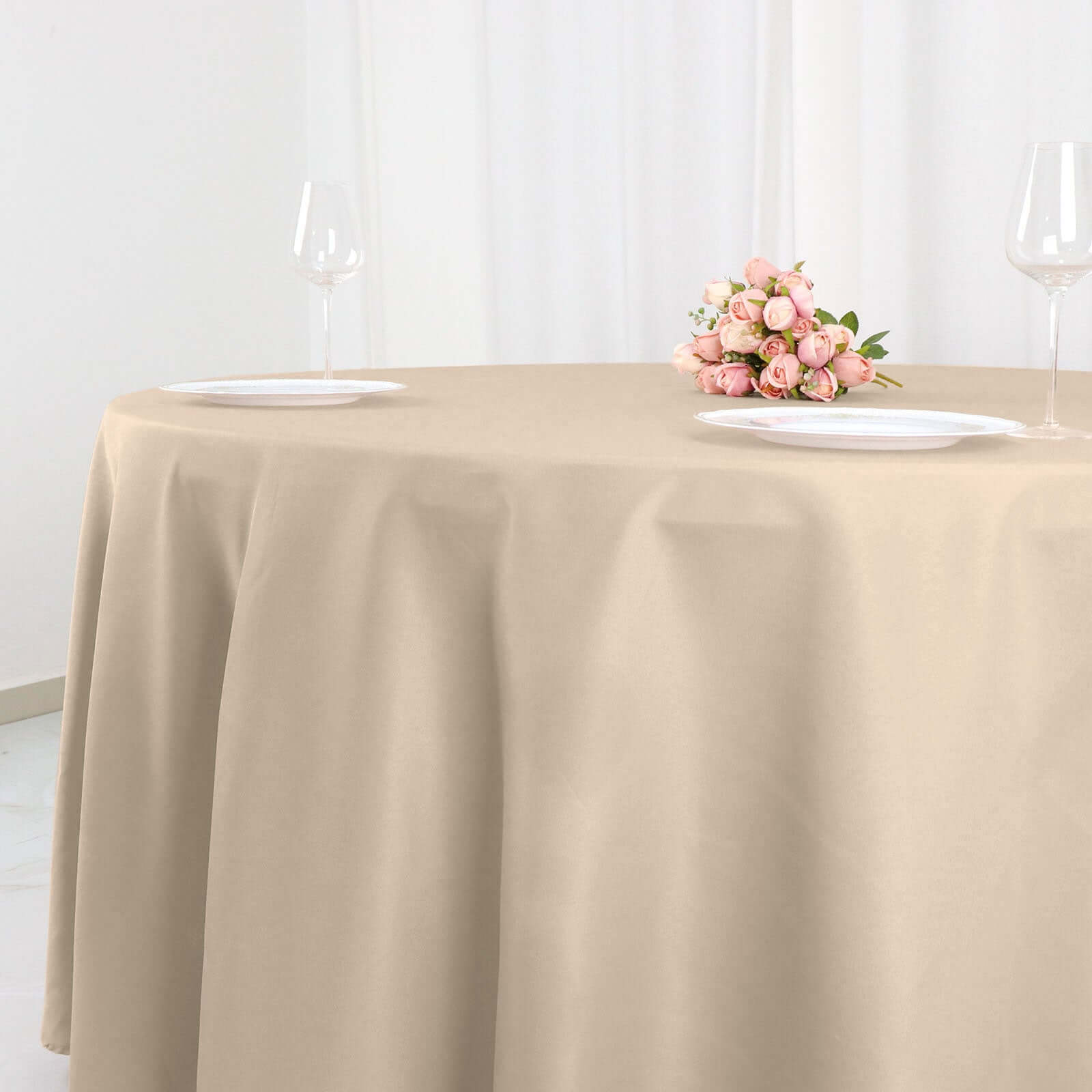 Polyester 120" Round Tablecloth Nude - Seamless Wrinkle-Resistant Table Cover